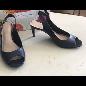 Navy blue sling backs.